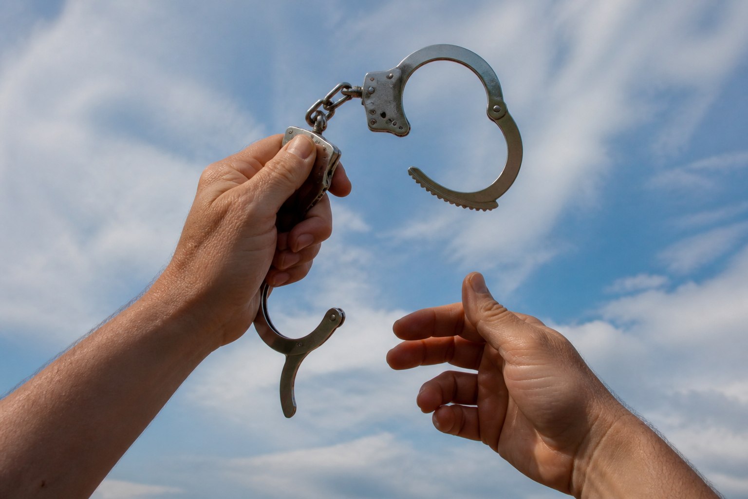 Documentary editorial image of criminal defence and restored freedom